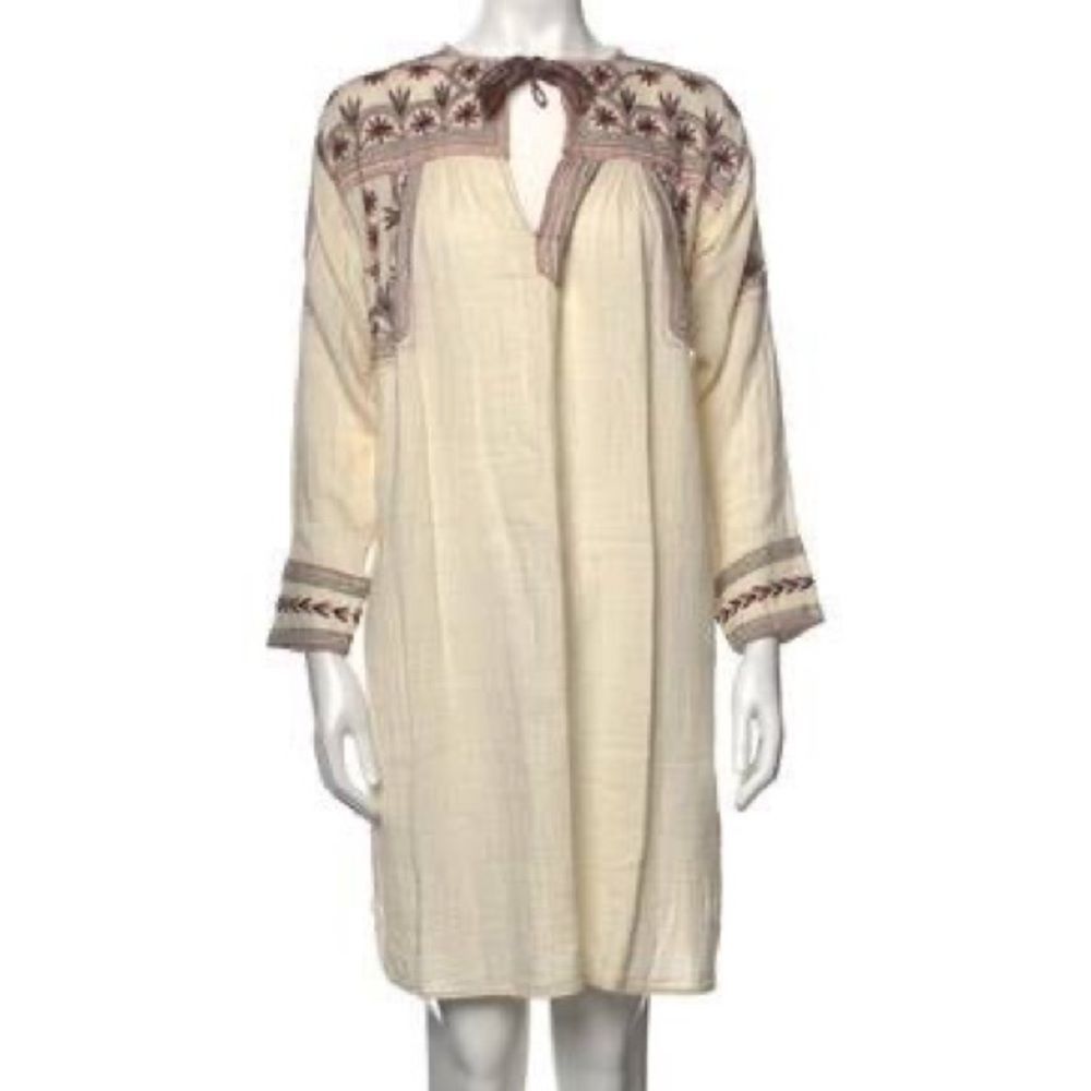 Étoile Isabel Marant Neutrals/ Pattern Print Tie Neck Mini Dress - Picture 2 of 7